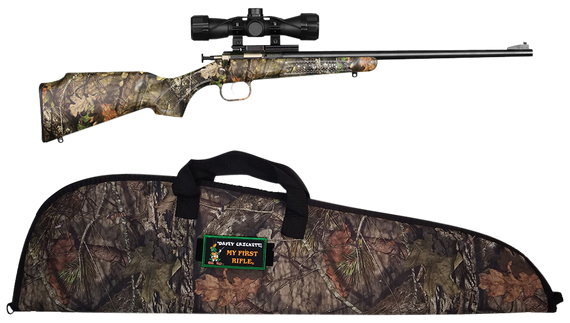 Crickett KSA2163BSC Youth Package 22 LR 1rd 16.12" Blued Barrel/Receiver, Mossy Oak Break-Up Synthetic Stock, Rebounding Firing Pin Safety Includes 4x32mm Scope, Scope Mount & Soft Case 109751
