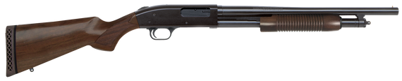 Mossberg 50429 500 Retrograde Full Size 12 Gauge Pump 3" 5+1 18.50" Blued Steel Barrel, Blued Drilled & Tapped Steel Receiver, Fixed Walnut Stock, Ambidextrous 109190