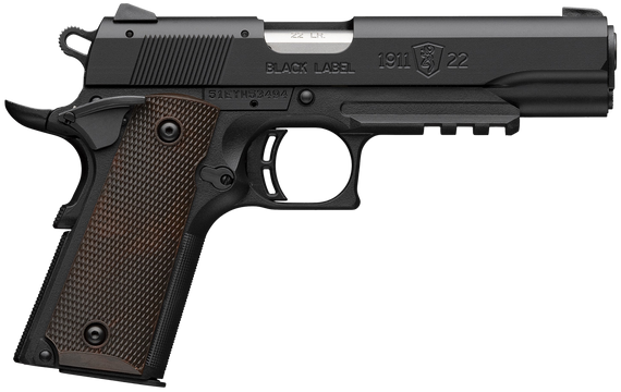 Browning 051065490 1911-22 Black Label Full Size Frame 22 LR 10+1 4.25" Stainless Steel Barrel, Matte Black Serrated Slide, Matte Black Aluminum Frame w/Picatinny Rail, Brown Composite Grip 176686