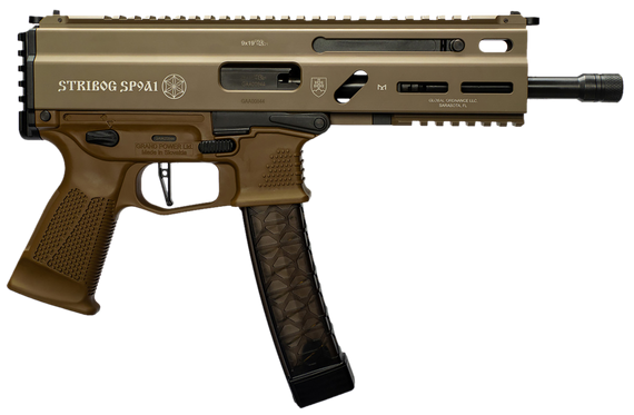 Grand Power 197892004763 SP9A1 Stribog 9mm Luger 30+1 8" Black Threaded Barrel, M-LOK Handguard, Flat Dark Earth Aluminum Picatinny Rail Receiver, FDE Polymer Grip, Thread Protector 177386
