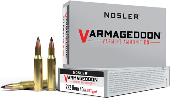 NOSLER VARMAGEDDON 222 REM</br>40GR FBT 20RD 20BX/CS A65135