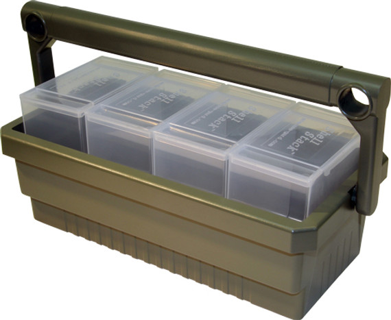 MTM SHOTSHELL BOX CADDY W/ 4</br>SS25 RND CLEAR SHOTSHELL BOXES SSC