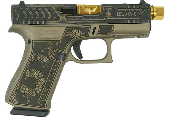 Glock 43X "Revolution" Gold Barrel Colonial Brown Handgun 9mm Luger 10rd Magazines(2) 3.4" Barrel Accessory Rail USA Made GLUX4350201FRREVGB