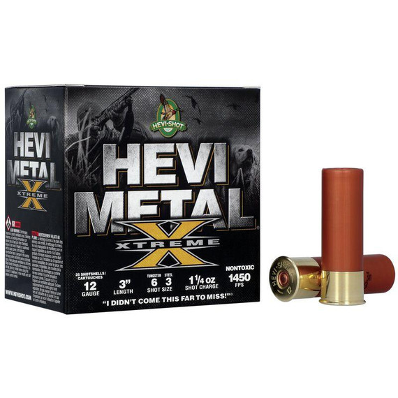 HEVI-Shot HEVI-Metal Xtreme Shotshell 12ga 3" 1-1/4oz 1450 fps #3 Steel & #6 Tungsten 25/ct HVHS38126