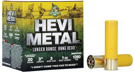 HEVI-Metal HS39003 HEVI-Metal Longer Range 20Gauge 3" 1oz 3Shot 25 Per Box/10 Case 114168