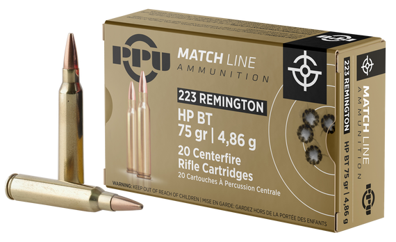 PPU PPM2232 Match  223Rem 75gr Hollow Point Boat Tail 20 Per Box/50 Case 56258 PPU PPM2232 Match  223Rem 75gr Hollow Point Boat Tail 20 Per Box/50 Case 56258