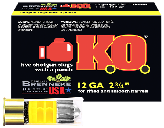 Brenneke SL122KO K.O.  12Gauge 2.75" 1oz Slug Shot 5 Per Box/50 Case 37895