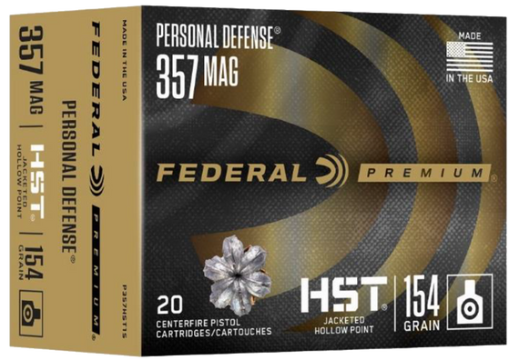 Federal P357HST1S Premium Personal Defense 357Mag 154gr HST Jacketed Hollow Point 20 Per Box/10 Case 140931