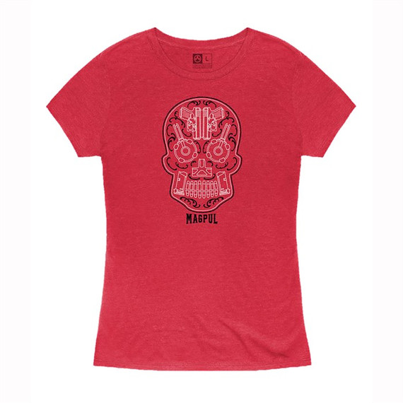 WOMEN'S SUGAR SKULL BLEND T-SHIRT RED HEATHER SMALL 100055651