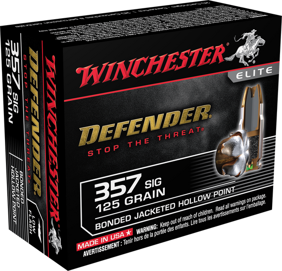 Winchester Ammo S357SPDB Defender  357Sig 125gr Bonded Jacket Hollow Point 20 Per Box/10 Case 70911