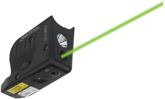 Nightstick TSM11G Tactical Weapon-Mounted Light w/Green Laser Black Polymer Compatible w/ Glock 42/43/43X/48, 150 Lumens White LED Bulb/Green Laser, 104 Meters Beam, Trigger Guard Mount 127519