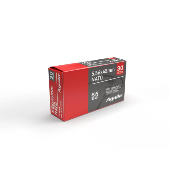 Aguila 5.56mm NATO Rifle Ammunition 5.56mm 55 Grain FMJ 3164 fps 30/ct AU1E556155