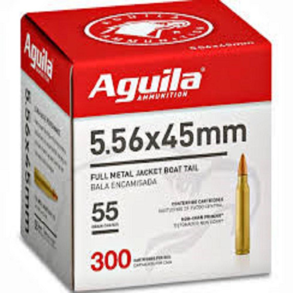 Aguila Rifle Ammunition 5.56mm 55gr FMJBT 3260 fps 300/ct (Bulk) AU1E556126