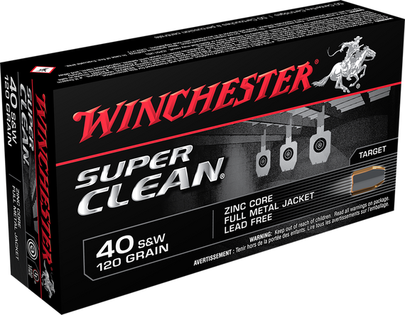 Winchester Ammo W40SWLF Super Clean  40S&W 120gr Lead Free Full Metal Jacket 50 Per Box/10 Case 9619