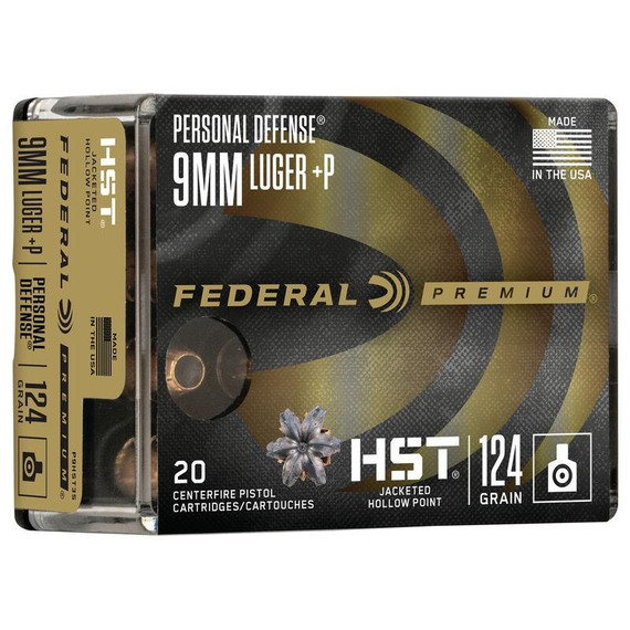 Federal Personal Defense HST Handgun Ammunition 9mm Luger( +P) 124 gr. JHP 1200 fps 20/ct FAP9HST3S