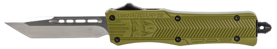 CobraTec Knives SODCTK1STNS CTK-1  Small 2.75" OTF Tanto Plain D2 Steel Blade/OD Green Aluminum Handle Features Glass Breaker Includes Pocket Clip 112481