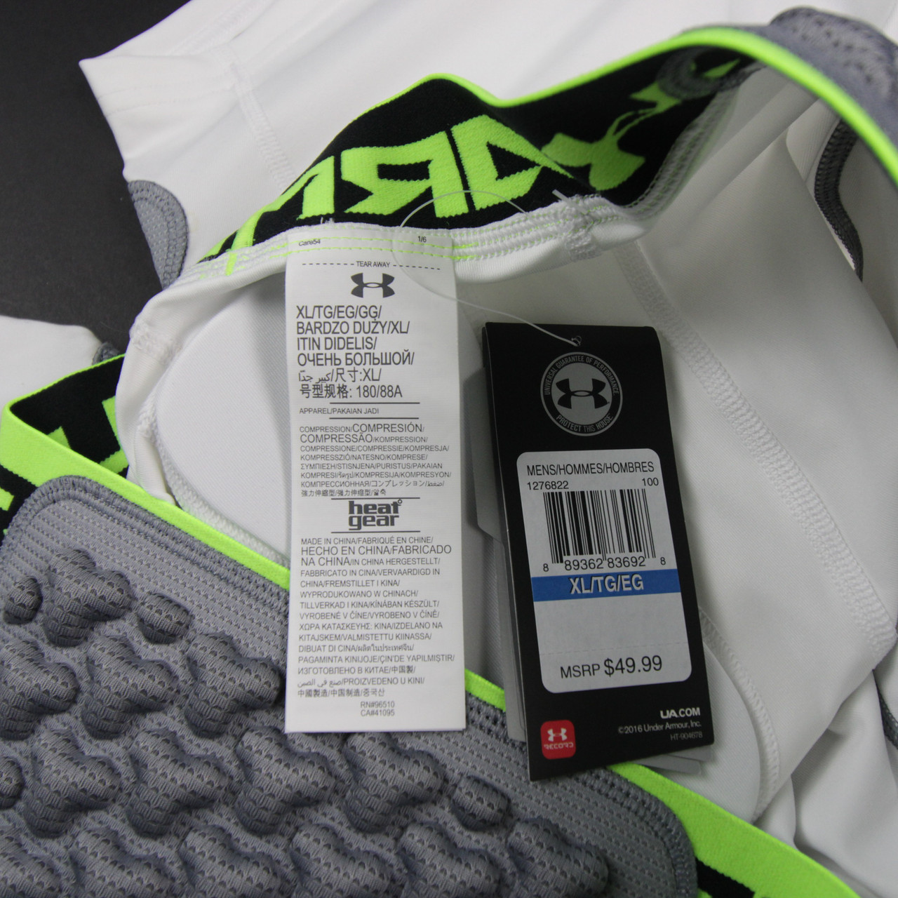 Under Armour HeatGear Padded Compression Shorts Men's White/Lime Green Used  XL 348