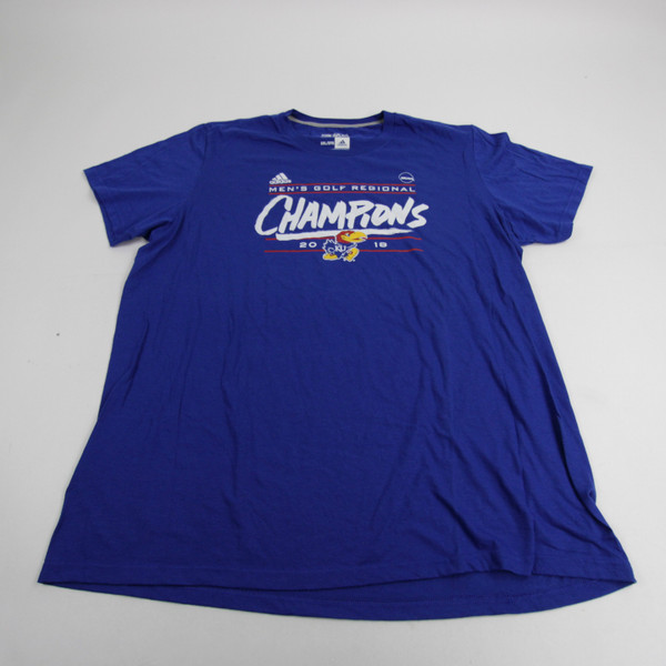 Kansas Jayhawks adidas Climalite Short Sleeve Shirt Men's Blue Used XXL TOPS-149543