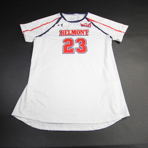 Belmont Bruins Under Armour Game Jersey - Volleyball Women's White/Navy Used M-JRSY-009663