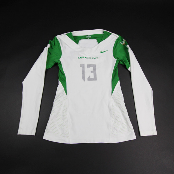Oregon Ducks Nike Dri-Fit Practice Jersey - Volleyball Women's Used White/Green-JRSY-010243