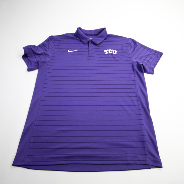 TCU Horned Frogs Nike Dri-Fit Polo Men's Purple/Striped Used M-TOPS-163541