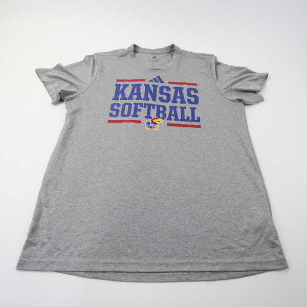 Kansas Jayhawks adidas Short Sleeve Shirt Men's Gray Used L TOPS-168408
