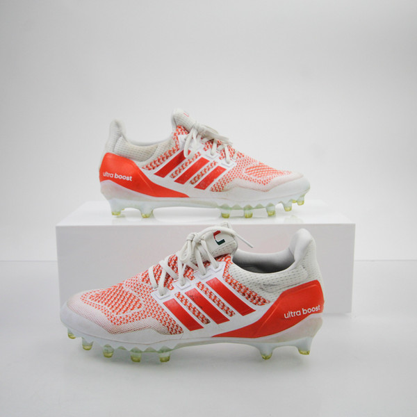 Miami Hurricanes adidas Ultraboost Football Cleat Men's White/Orange Used 12-CLEA-016073