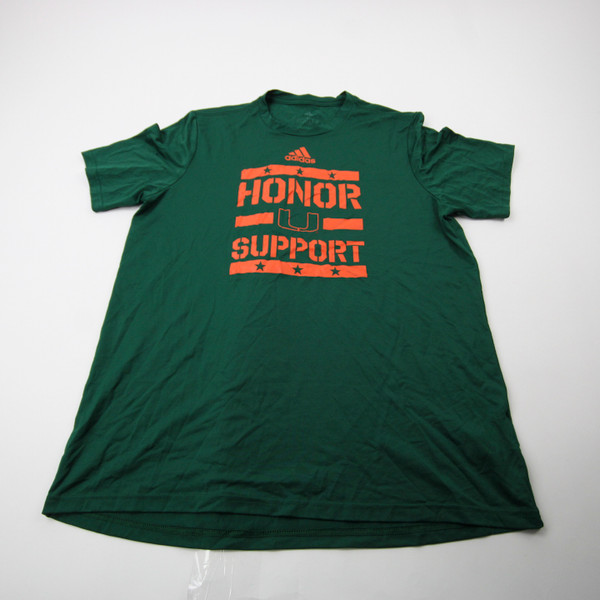 Miami Hurricanes adidas Aeroready Short Sleeve Shirt Men's Green Used L-TOPS-173971
