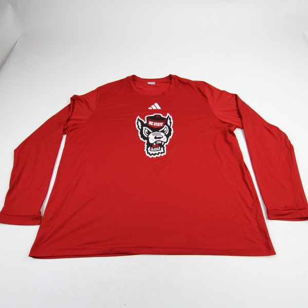 NC State Wolfpack adidas Aeroready Long Sleeve Shirt Men's Red/White Used 2XL-TOPS-175395