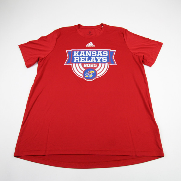 Kansas Jayhawks adidas Aeroready Short Sleeve Shirt Men's Red Used XL TOPS-177647