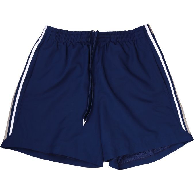 A blue pair of Adidas soccer shorts, displayed for purchae