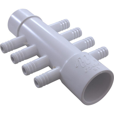 Manifold 3/8" Barb 8 Port Flow Thru 1" Slip x 1" Spigot