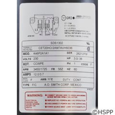Pump Aqua Flo Xp2E 3 HP 230V 2-Speed 48Fr 2"