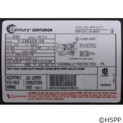 Motor Century 0.75 HP 115V 230V 1-Spd 56Yfr Sqfl EE