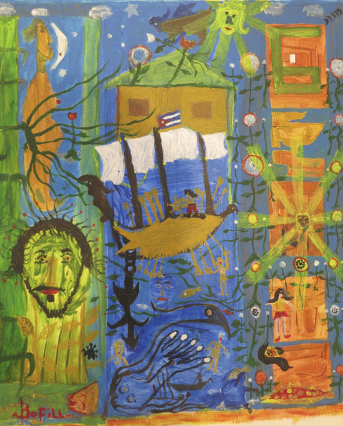 Boffil (Noel Guzman Boffil),  “Paisaje campesino,” 2017. Acrylic on canvas. 17”x 14” #6649