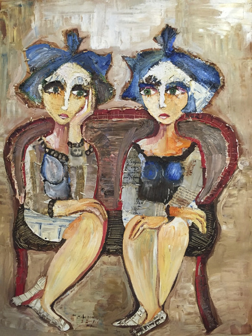 Sandra Dooley,  "Cabezonas," 2007. Mixed media collage on canvas. 19.75" x 15.75"   #4236