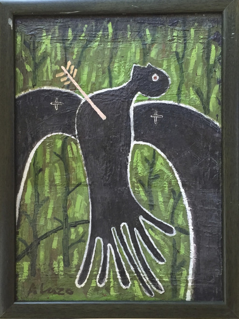 Alazo - Alejandro Lazo #2566.  "La culpa de todo, la tiene el toti," 2001. Oil on canvas. 15 x 11 inches.