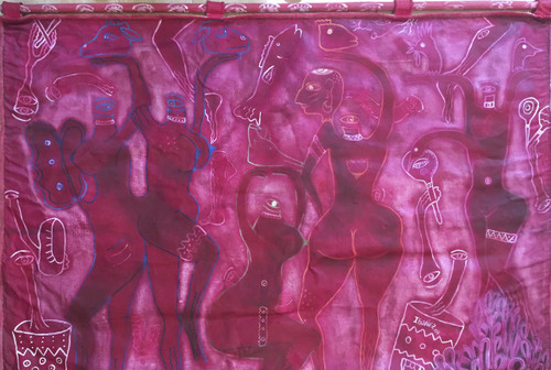Ernesto Ibanez #65. "La danza de las cabezas rojas," 2008. Mixed media/Acrylic on canvas. 40 x 60 inches. 