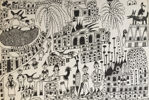 Isabel de las Mercedes,                                                            "Amor Firme," 1999. Ink on paper.                                            10” x 14.5”                   #2083
