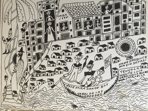 Isabel de las Mercedes,                                              "No se para donde boy,"  1998. Ink on paper.       10’ x 12.5”                                                                             #2635