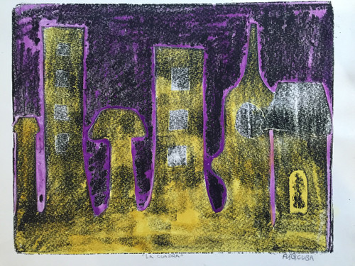 Fuster (José Rodríguez Fuster), "La cuadra," N.D. Monotype print. 13.5" x 17". #90