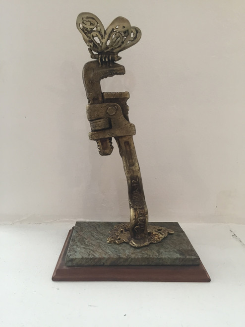 Alain Moreira #6730. "Mi tesoro" 2012. Bronze, marble and wood, 12" x 6" x 4.5"