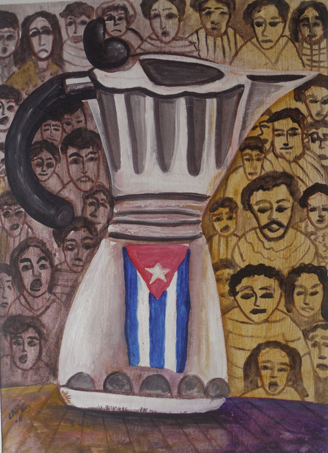 Castillo (Osvaldo Castillo Vasquez) #5609. "Cafetera Cubana," 2011. Acrylic on paper. 9.5 x 13.75 inches. 