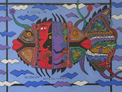 Vilva (Elio Vilva-Trujillo) #6099. "Olokun orisha mayor," 2014. Ink on paper. 7.75 x 10.5 inches