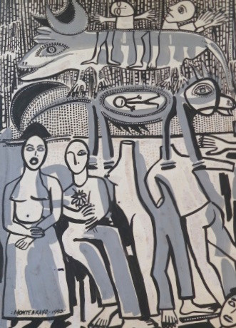 Montebravo (José Garcia Montebravo)  #6097. "Buscando Ewe," 1993. Ink on paper. 19.5 x14.25 inches.