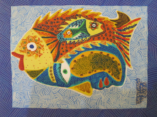 Santiago Diaz Lopez #2303. "Perfil y peces," 2000. Oil on paper. 9.5 x 7.5 inches