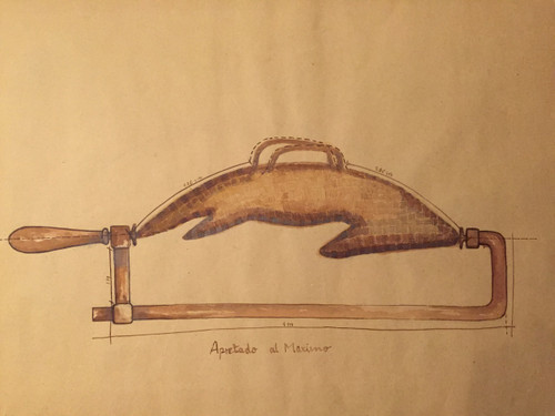 Guillermo Duffay #2831. "Apretado el maximo," N.D. Brown gouache on kraft paper. 27.5 x 39 inches.