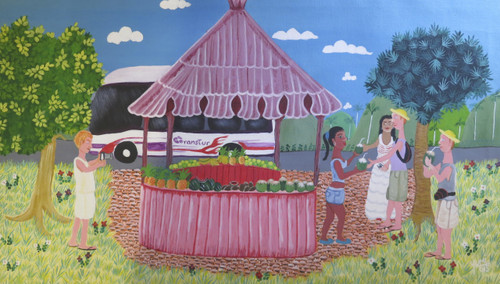 Yumi (Yumisleydis), "El kiosko de la cantina," 2015. Oil/canvas. 14”x 24” #6596