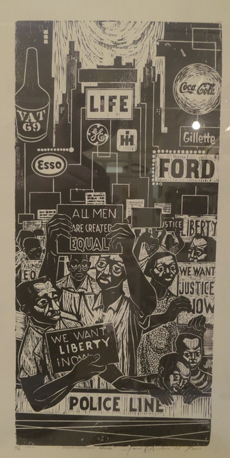 Jose Vicente Aguilera, "Discriminación raciall," 2000. Lithograph print, edition 2/2.  27" x 15"  #6711 (JS)