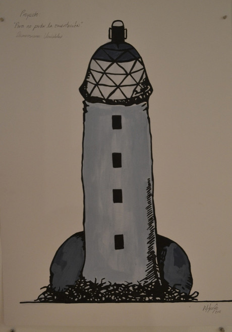 Marlys Fuego #5903. "Par no perder la orientacion," 2010. Ink and watercolor on paper. 27.5 x 19.75 inches.